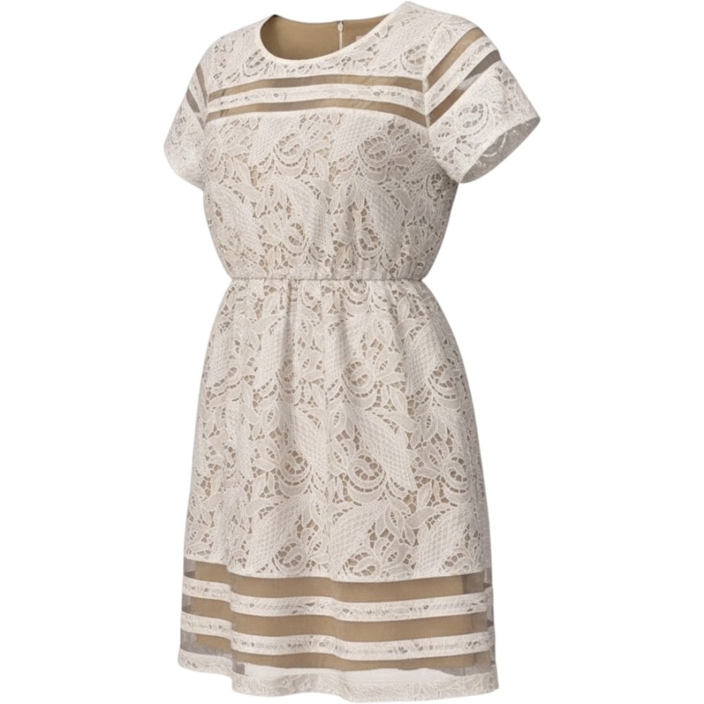 Motherhood Maternity Lace Overlay Dress Women's Medium Feminine Sheer Easter